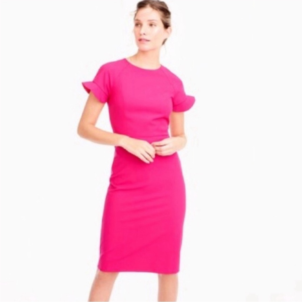 J. Crew Ruffle Sleeve Sheath Dress Hot Pink size 6